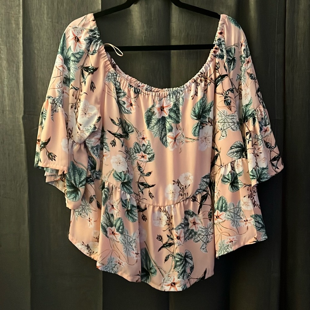 Pink Floral Off the Shoulder Blouse